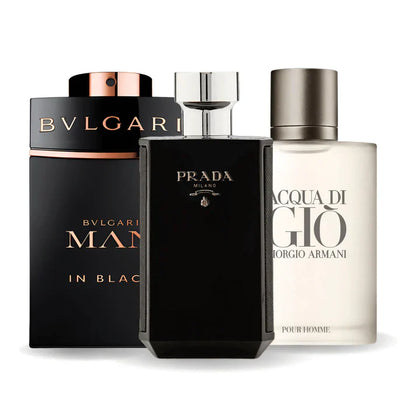 BVLGARI IN BLACK, GIORGIO ARMANI ACQUA DI GIO, L'HOMME PRADA INTENSE